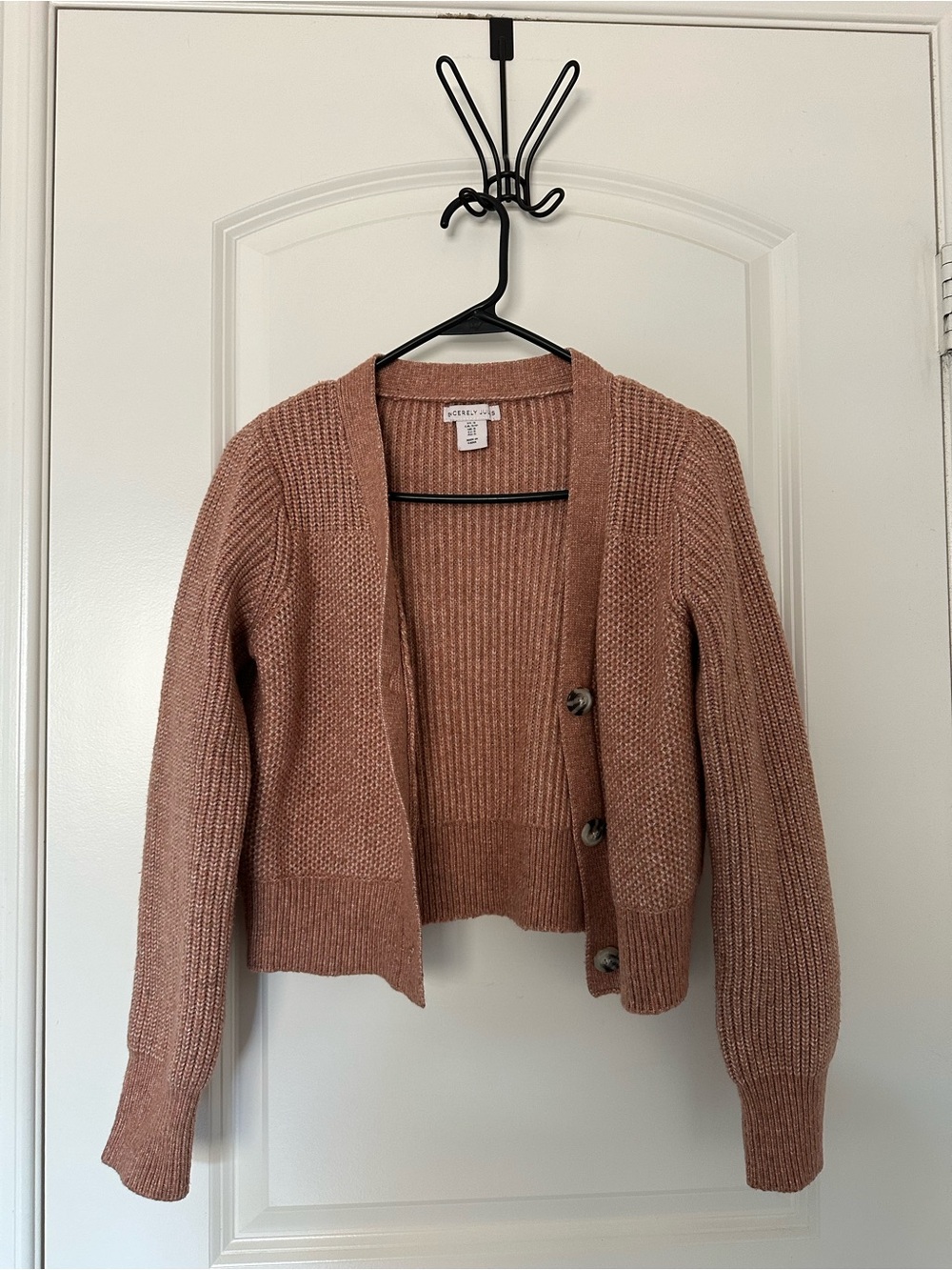 Dusty Pink Cropped V-Neck Button Cardigan Sweater